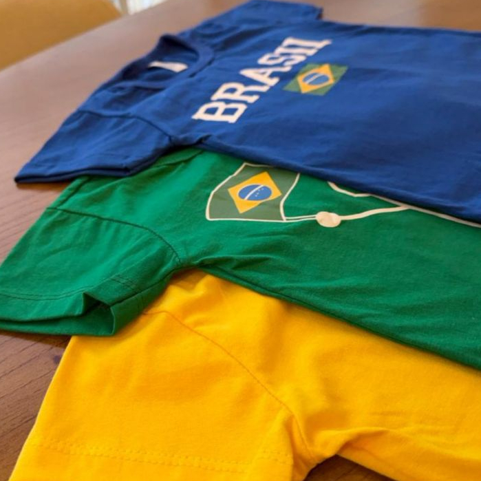 Camiseta Infantil juvenil Brasil Azul Verde Amarel
