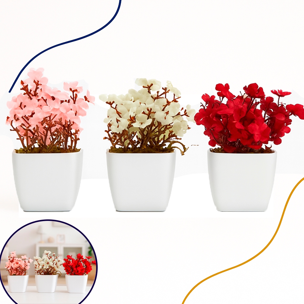 Kit 3 Vasinhos Para Decoração Com Plantas Artifi