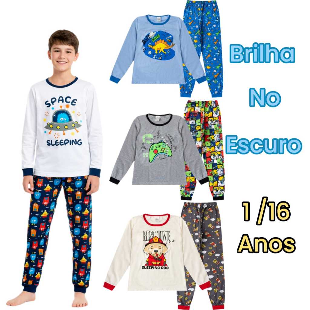 Kit 2 Pijamas menino Infantil/Juvenil Brilha no es