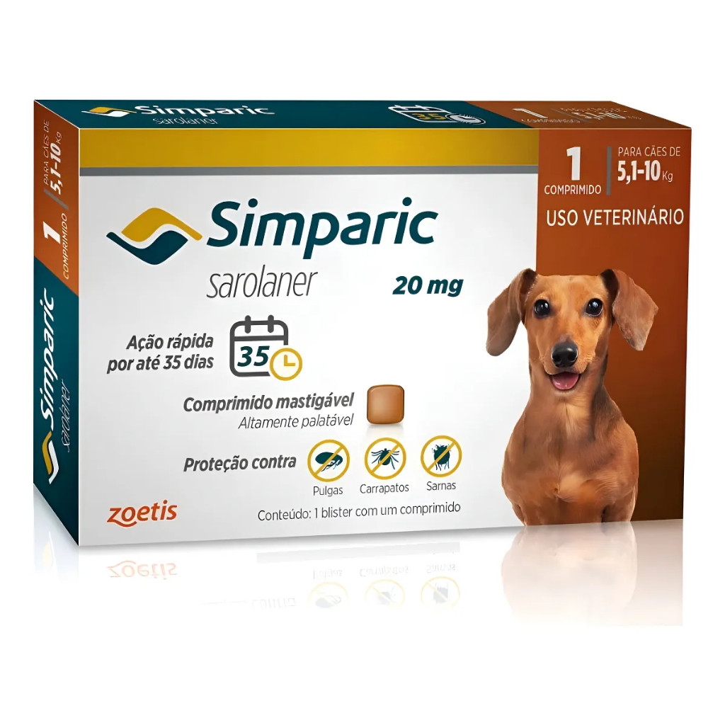 Antipulgas Zoetis Simparic 20mg Para Cães De 5,1-