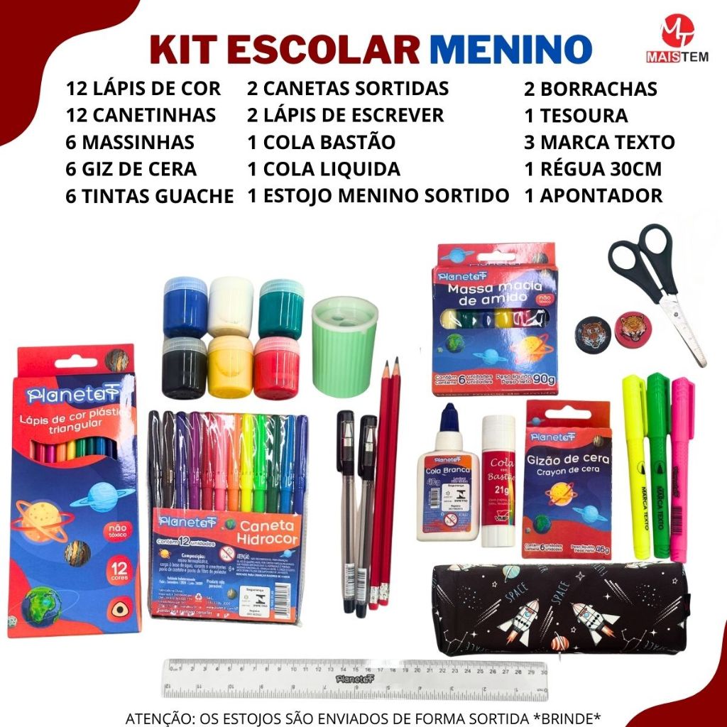 Material Escolar Completo Caneta Lápis de Cor Bor