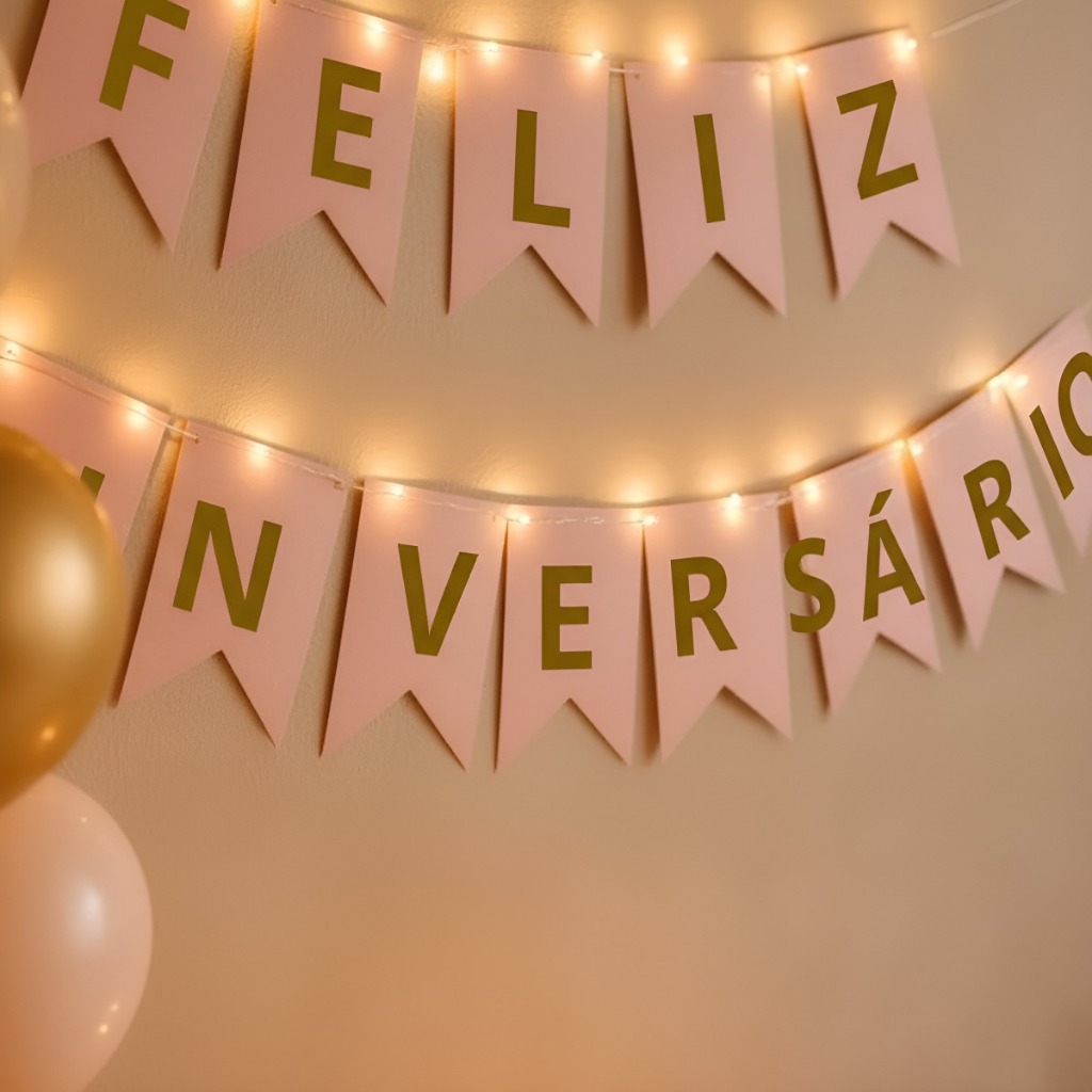 Faixa Feliz Aniversário Bandeirinha com Led Festa