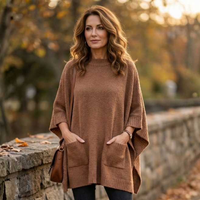 Poncho Mousse Bolso Tricot Premium Feminino Confor