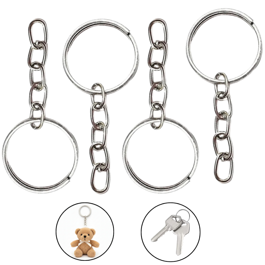 Kit 200 Argola Para Chaveiro 25mm Com Corrente Pra