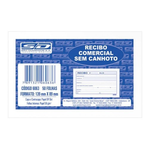 RECIBO SEM CANHOTO 140mm X 89mm OU RECEIBO COMERCI