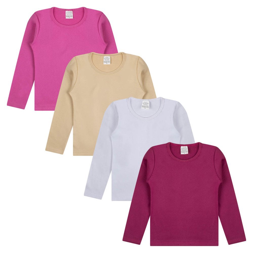 Kit 4 Peças Blusa Manga Longa Infantil Menina Rib