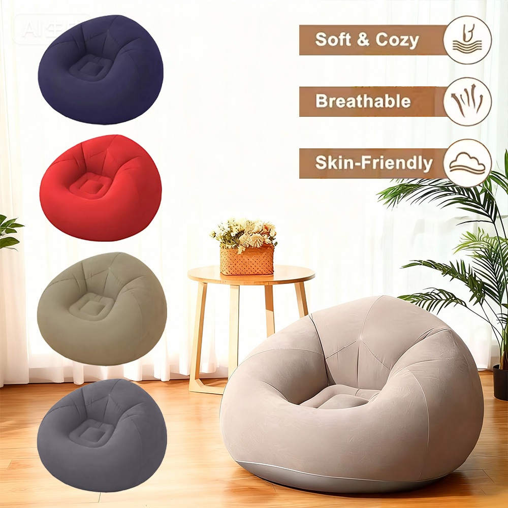 Poltrona Puff Inflável Descanso Casa Veludo Pregu