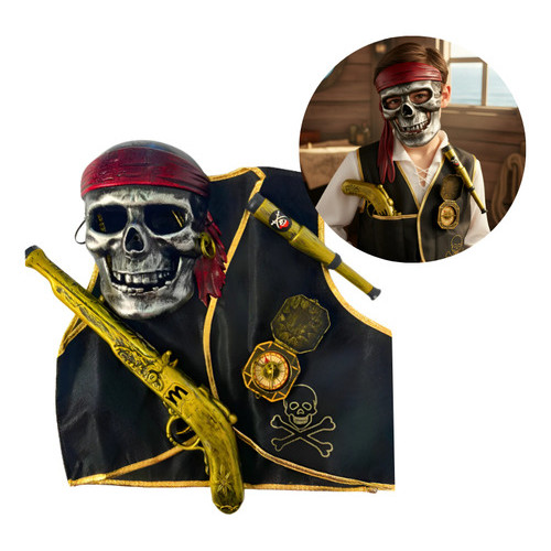 Kit Fantasia Pirata 5 pçs Mascara Colete Luneta B