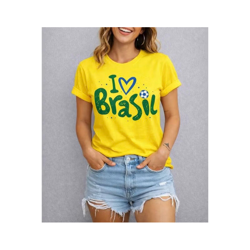 Camiseta Feminina T-Shirt Gola Redonda Brasil Algo