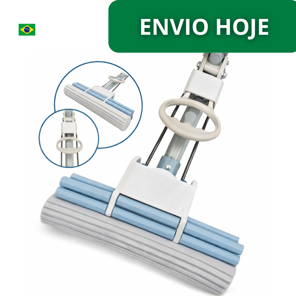 Mop Esponja 2 em 1 Rodo Com Espuma Enxuga e Varre 