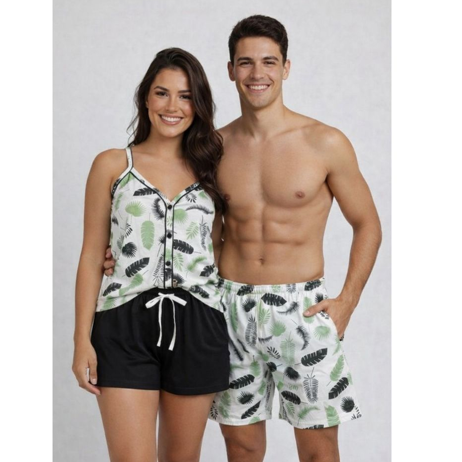 Kit Pijama Casal Feminino Alça e Botões American