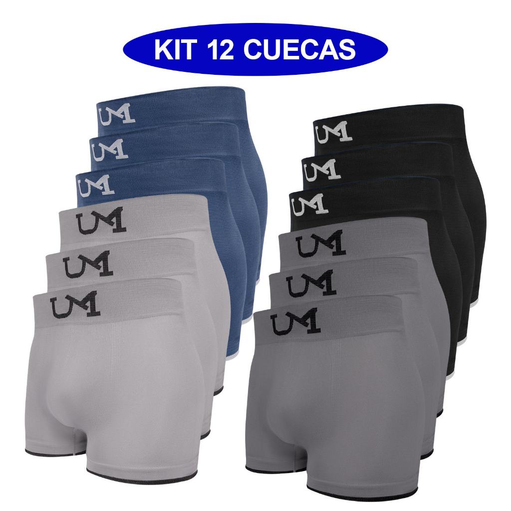 Kit 12 Cueca Boxer Lisa Sem Costura Masculino Adul