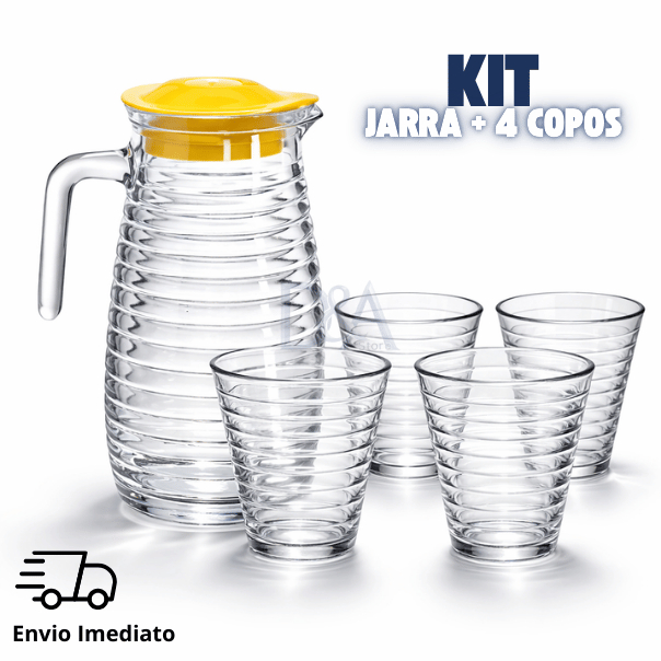 Kit Conjunto Premium 5 Peças Jarra 900ml + 4 Copo