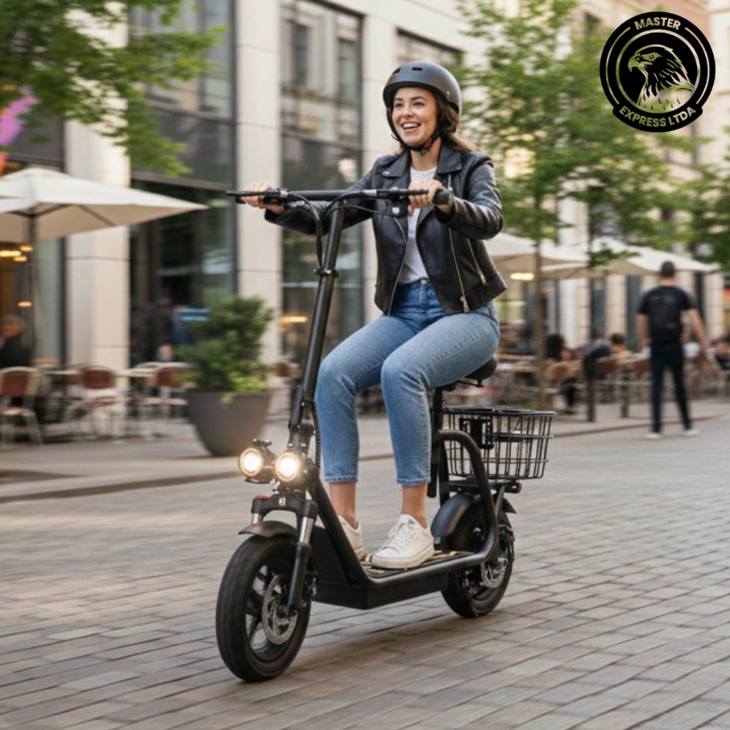 Scooter Elétrica 500W 48V com Banco, Cesta Trasei