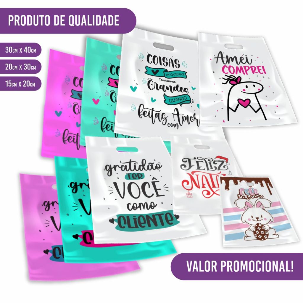 Sacola Plástica Boca de Palhaço Personalizada Di