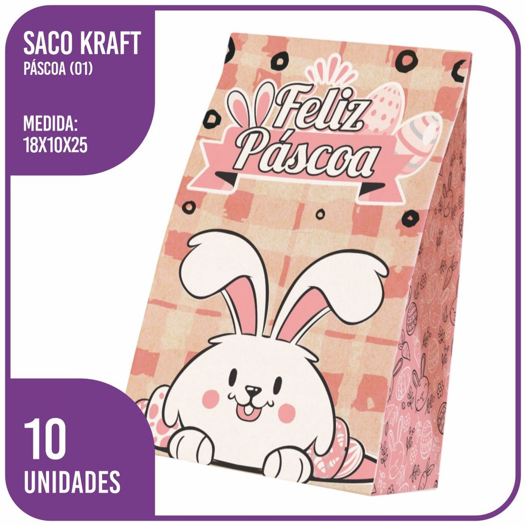 Saco Kraft Feliz Páscoa (01) PP 18x10x25 – 