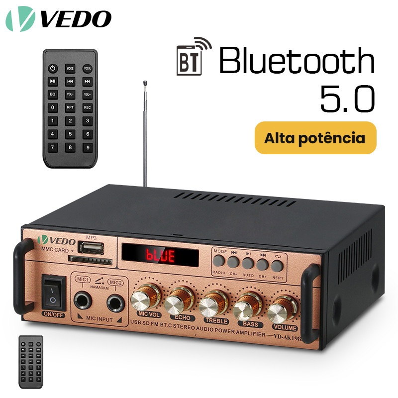 VEDO Amplificador de Áudio Digital Bluetooth VD-A