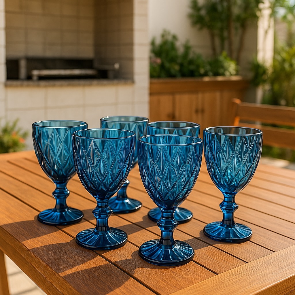 Jogo 6 Taças de Vidro Diamond Água Suco Vinho 34