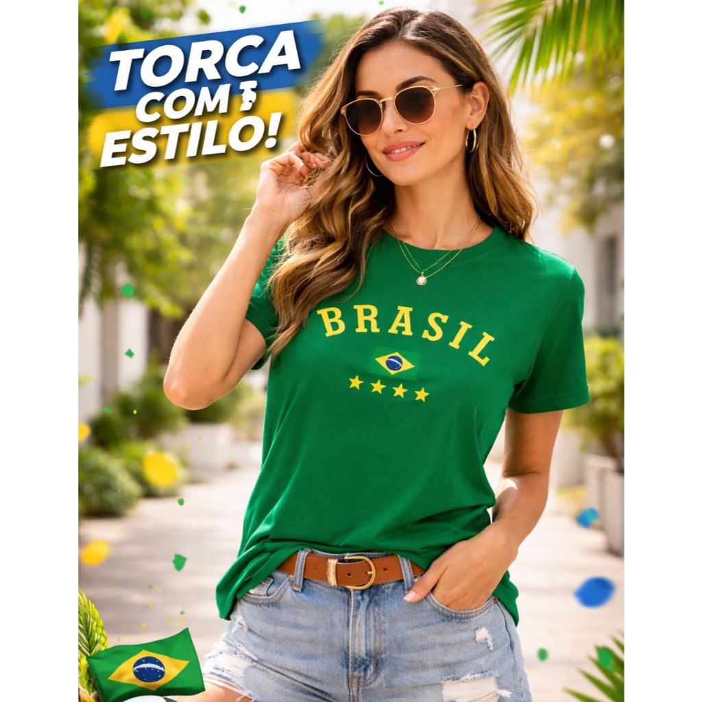 Camiseta Brasil Feminina Verde Torcida Estilosa Co