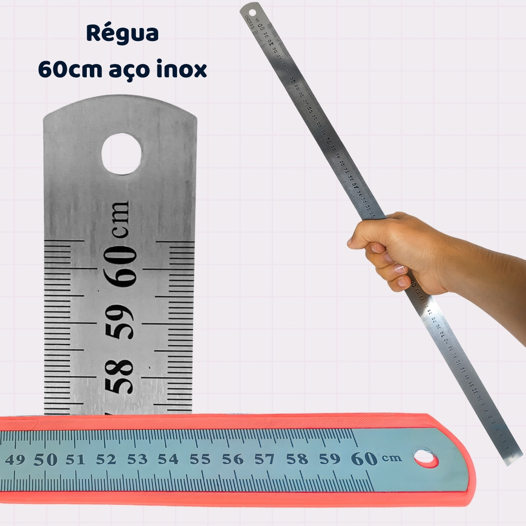 Régua de Inox 60cm Flexível Dupla Face em Cm e P