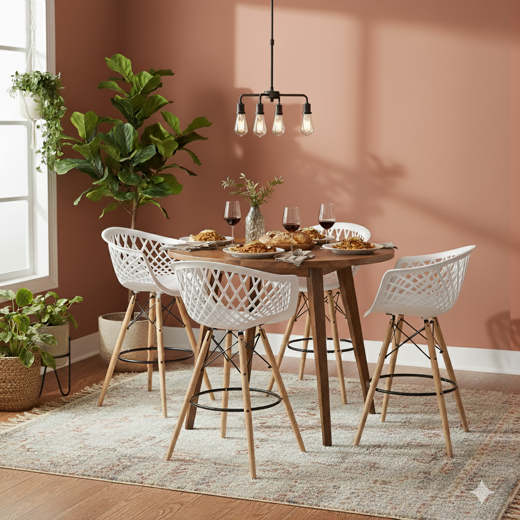 Kit 4 Banquetas Web Base Madeira Apoio Pés Alta B