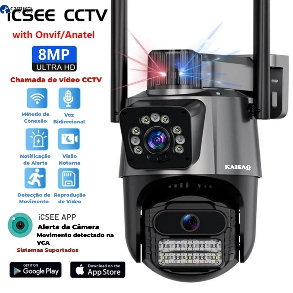 JL PROTEC 4K 8MP Câmera de Segurança 2 Lentes Co