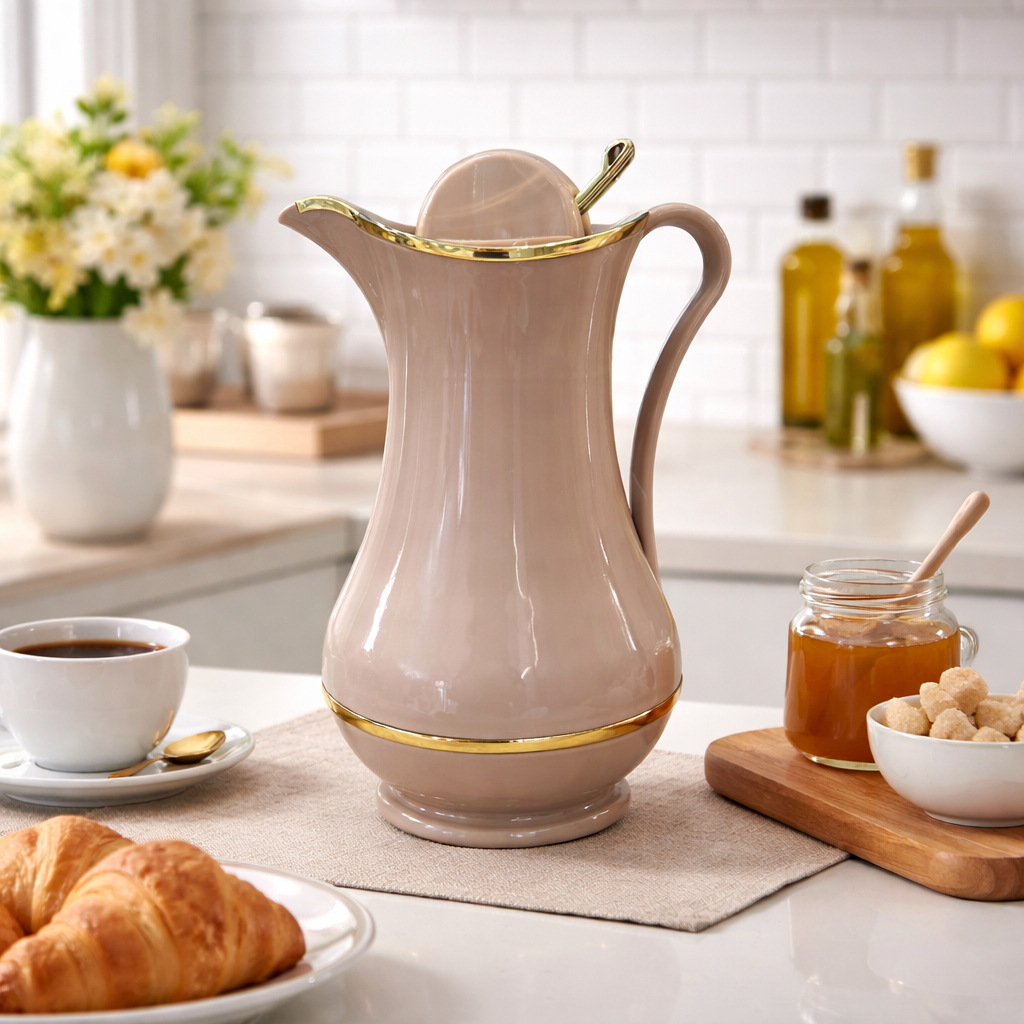 Garrafa Térmica Café Cha 1 Litro Detalhes Dourad