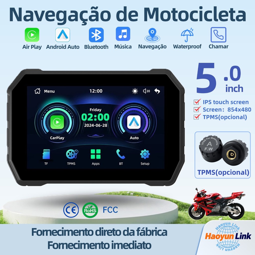 5.0 Tela de Navegação portátil para Motocicleta