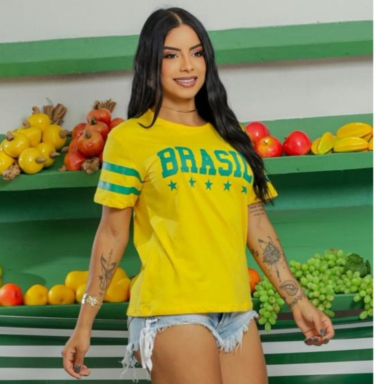 Blusa T-Shirt Camiseta Brasil Feminina Manga Curta