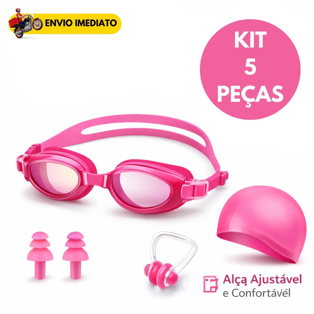 Kit Natação Infantil 5 Peças com Óculos, Touca