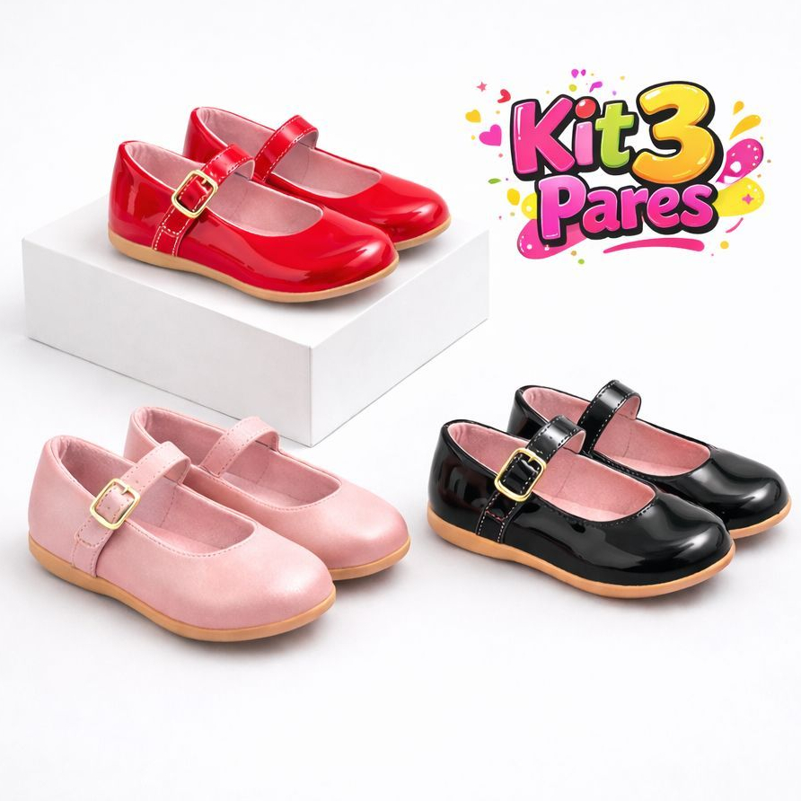 Kit 3 Pares Sapatilha Infantil Menina Antiderrapan