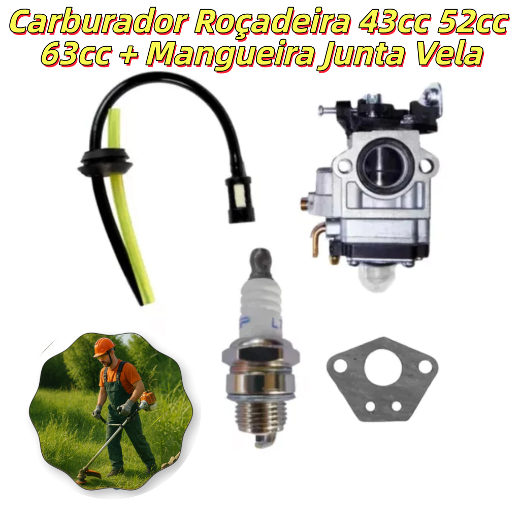 Carburador Roçadeira 43cc 52cc 63cc + Mangueira J