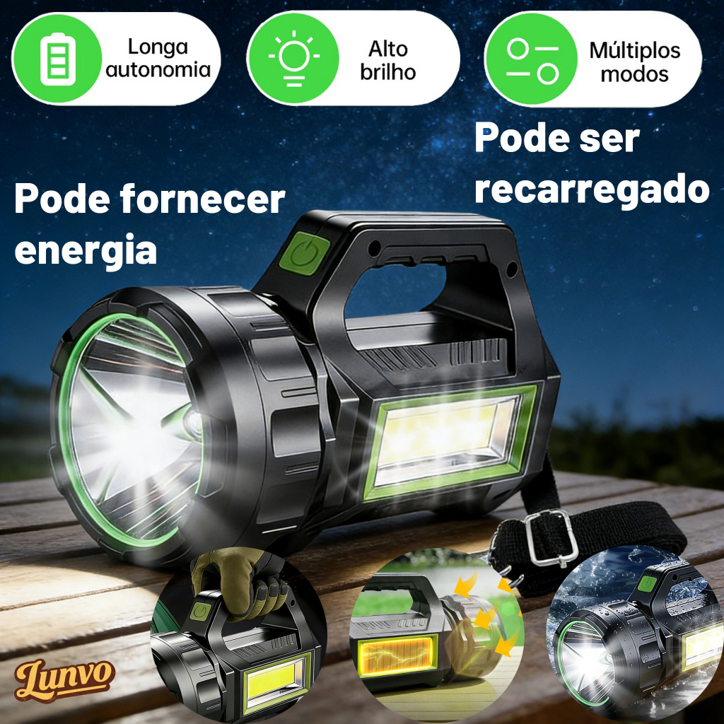 Lanterna LED Recarregável 150000LM Solar USB 30W 
