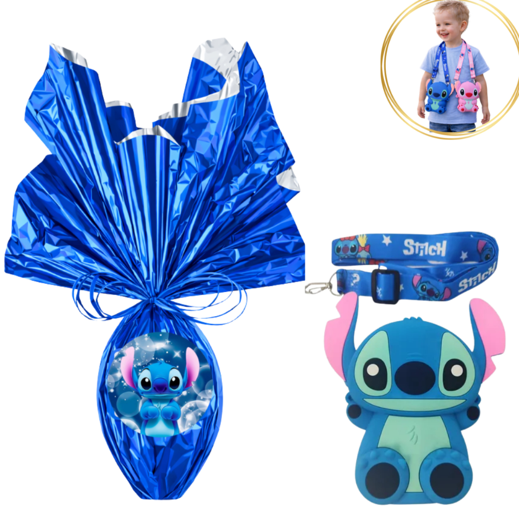 Kit Páscoa Stitch Infantil  Bolsa Silicone + Ovo 