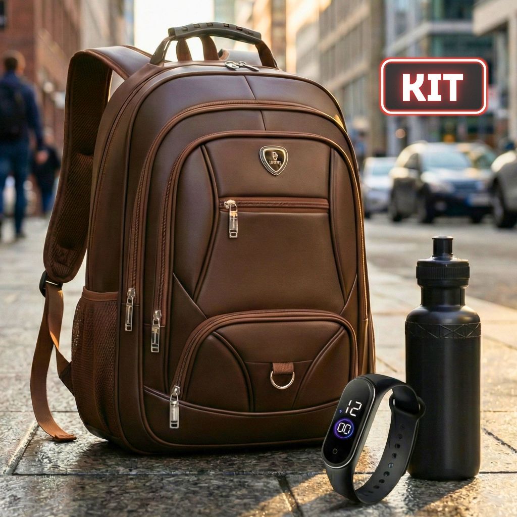 Kit Mochila + Relógio + Garrafa Bolsa Masculina R