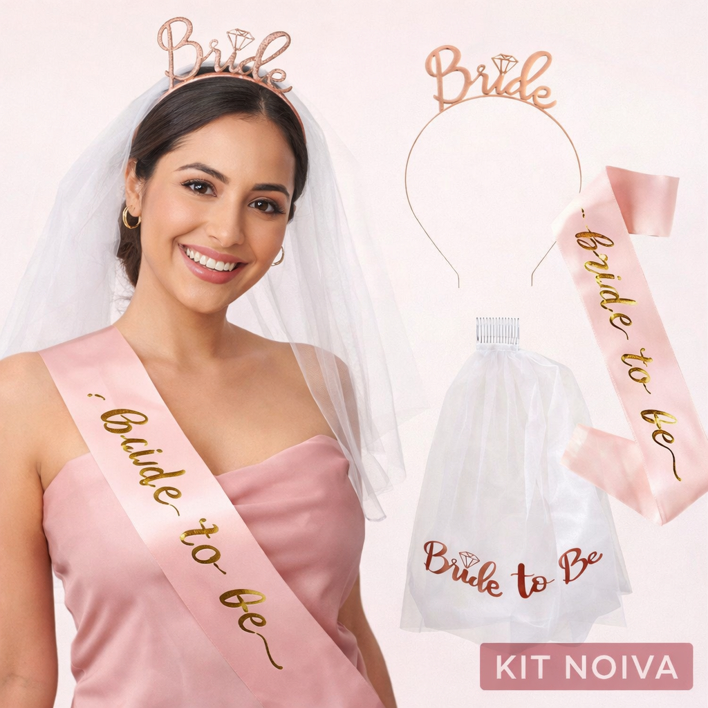 Kit Completo Casamento Noiva Véu Faixa Tiara Brid
