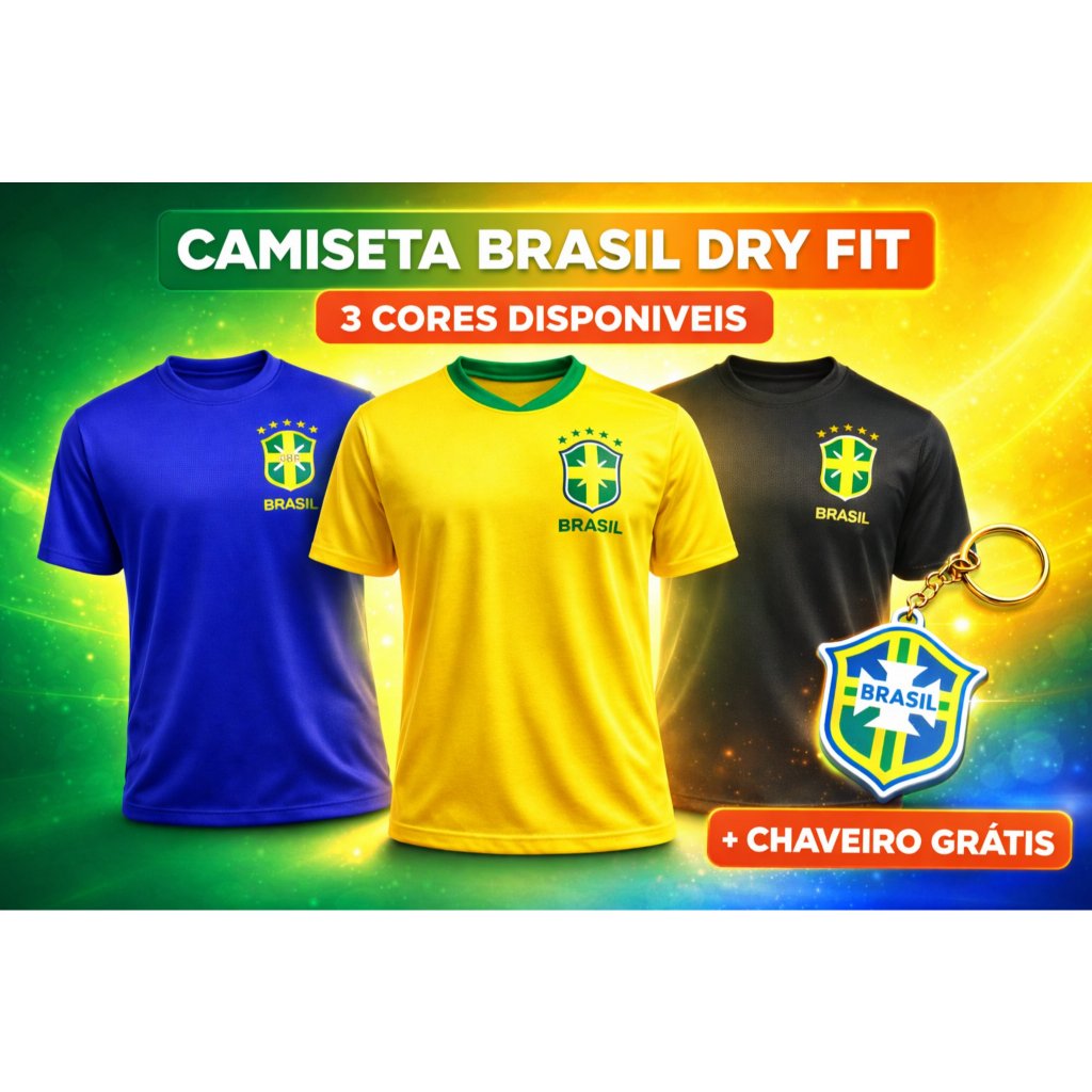 Camisa Camiseta Brasil Bordada Torcida Amarela Azu