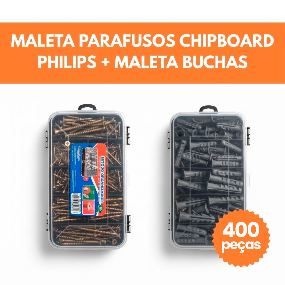 Kit 400 Peças Parafusos e Buchas com Organizador 