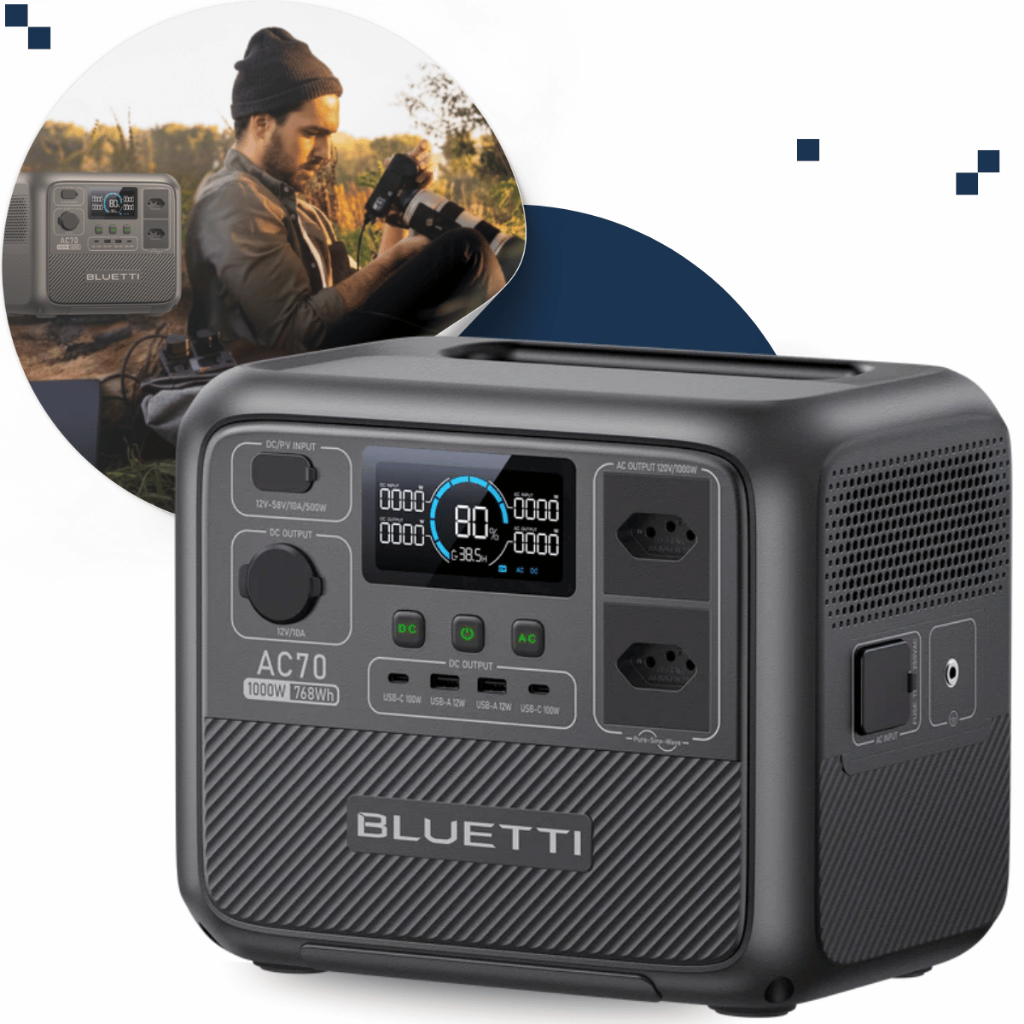Estação de Energia Solar Portátil Bluetti AC70
