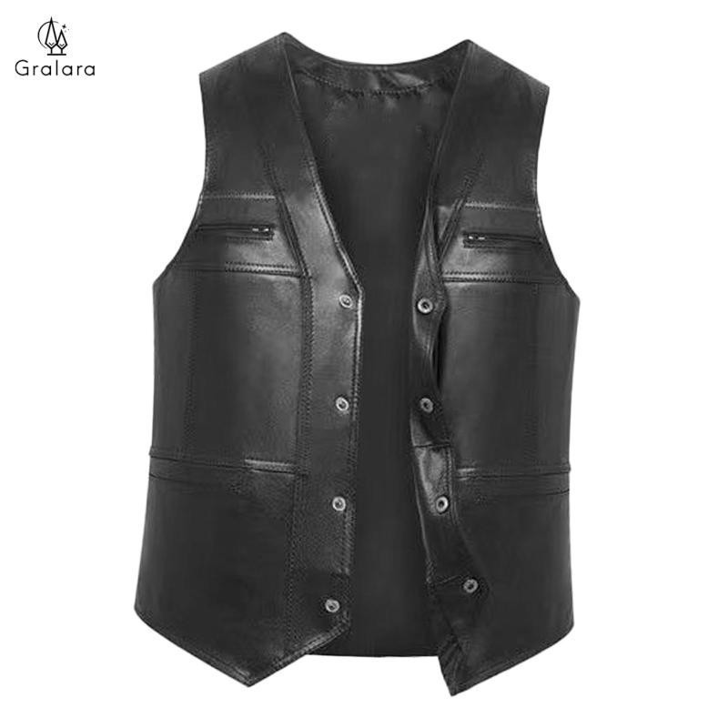 [lzdhuiz3] Jaqueta sem mangas de couro PU para hom