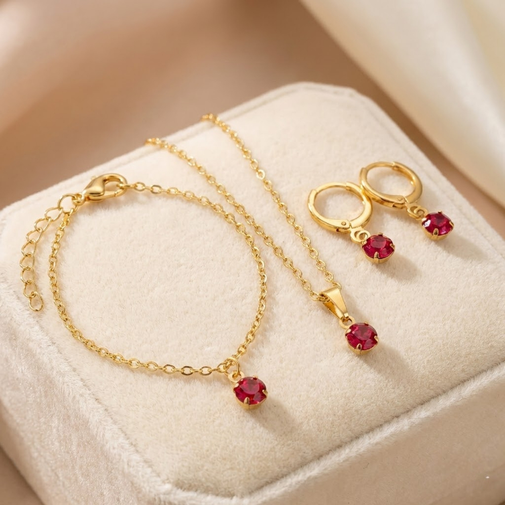 [ SEMI JOIA ] Kit Colar Pulseira Brincos Argola Cr