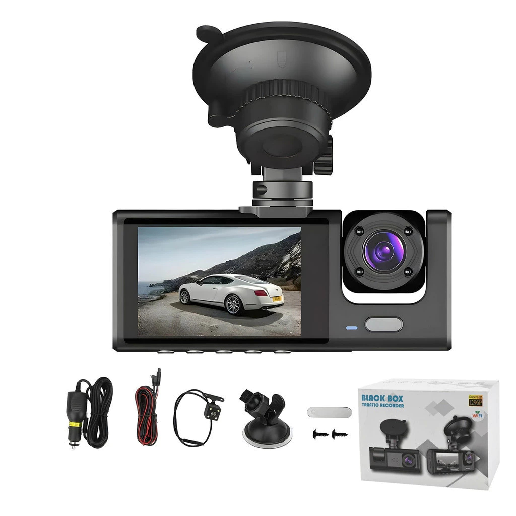 Câmera Dashcam Wi-Fi 3 Lentes HD 1080P 24h Monito