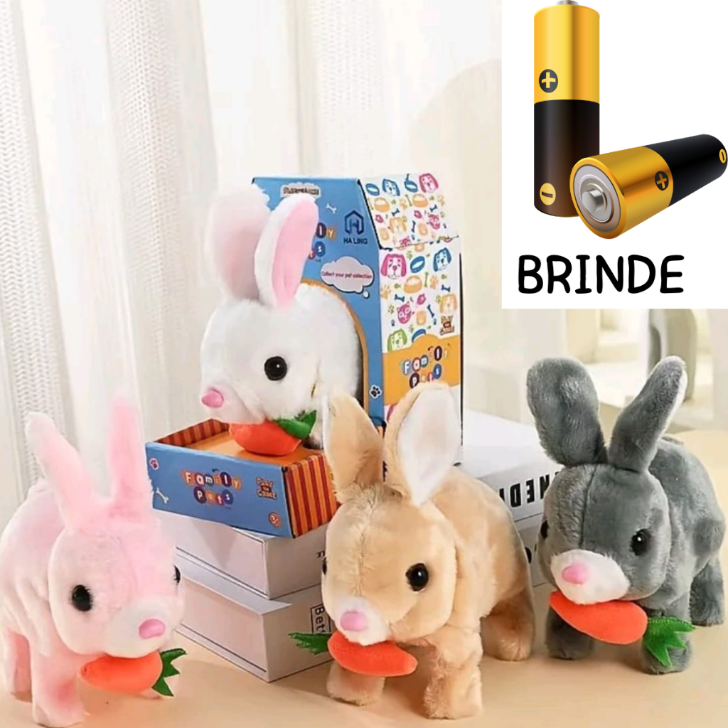 Coelhinho Pelucia de Pascoa Emiti som e anda Brinq