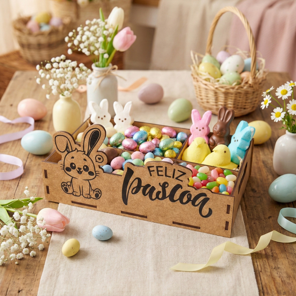 Kit Lembrancinha Páscoa Mdf Cesta Caixa Para Choc