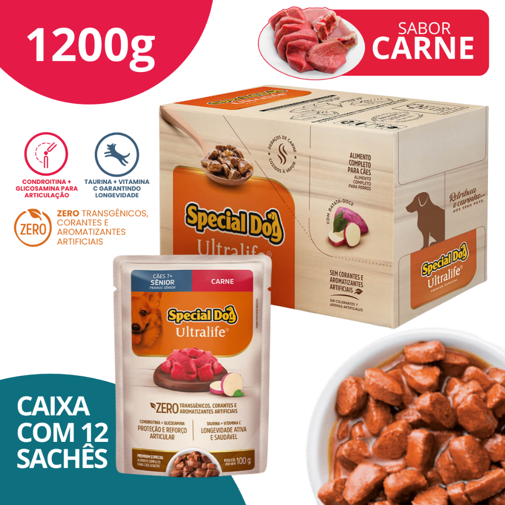 Caixa Sachê Sênior Sabor Carne 100g – Spec