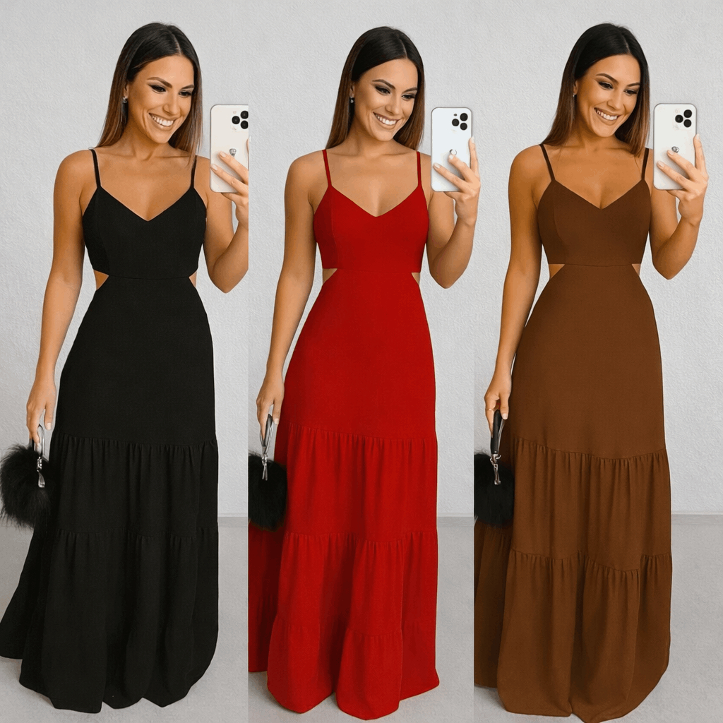 Vestido Maya Feminino Longo Tecido Duna Possui Zí