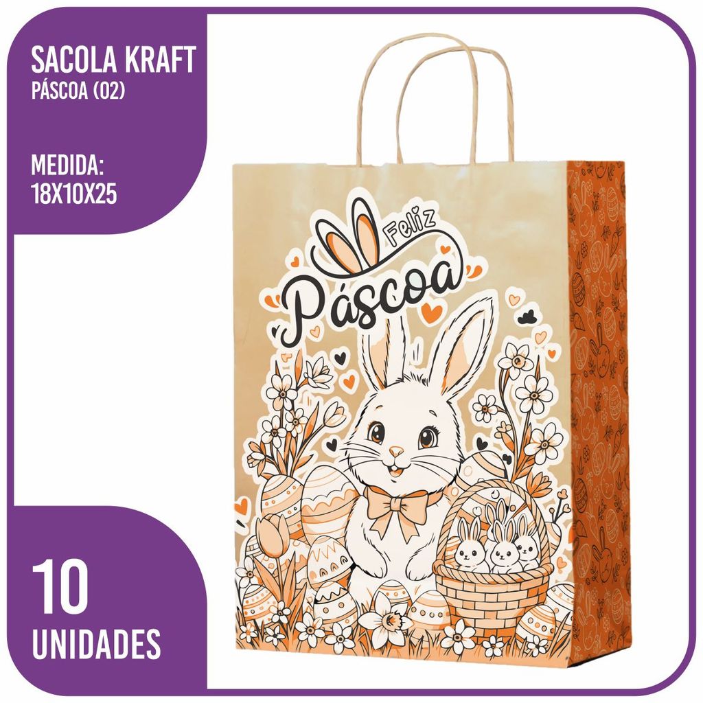 Sacola Kraft Feliz Páscoa (02) PP 18x10x25 –