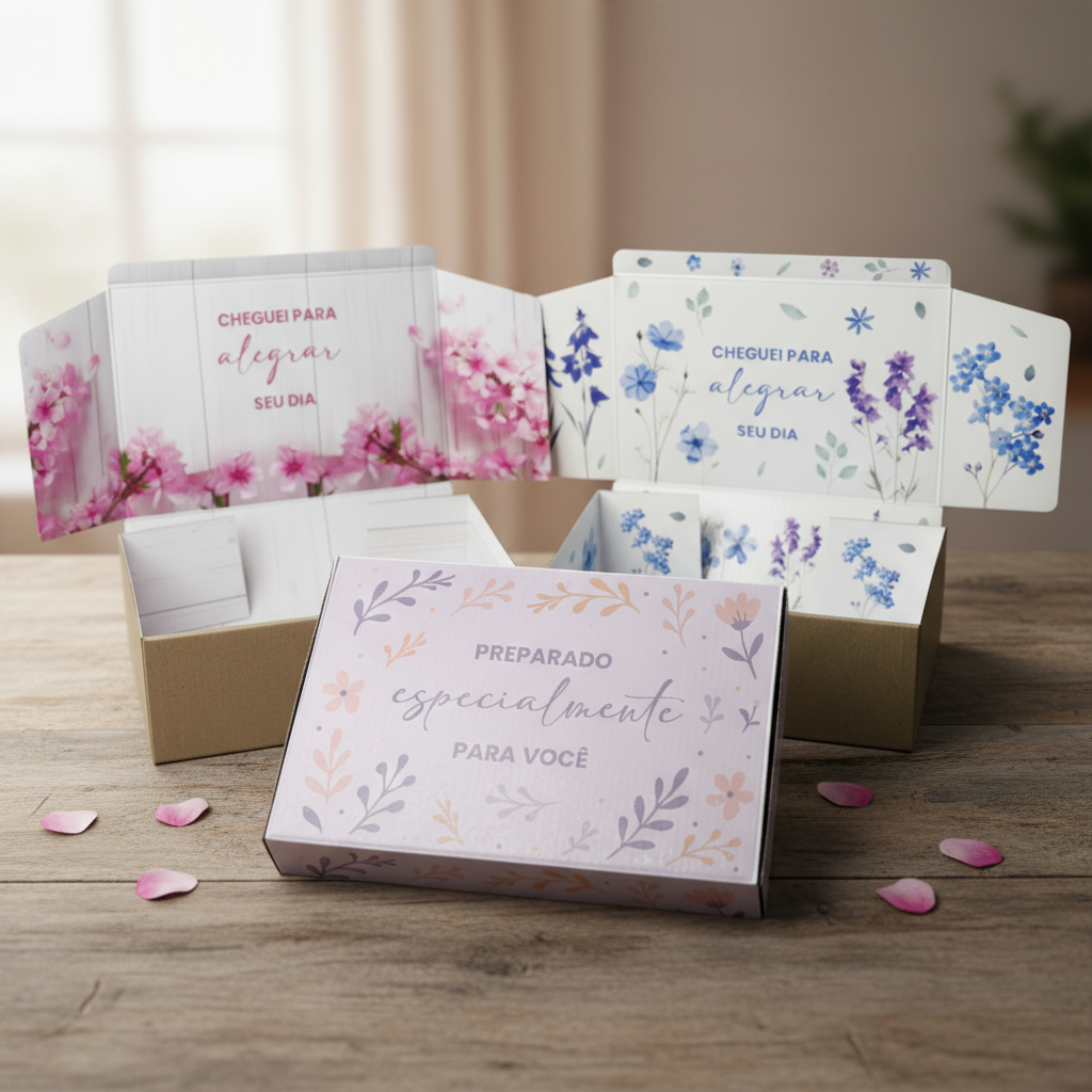 Kit Caixas de Papelão Floral 20x16x7cm Embalagem 