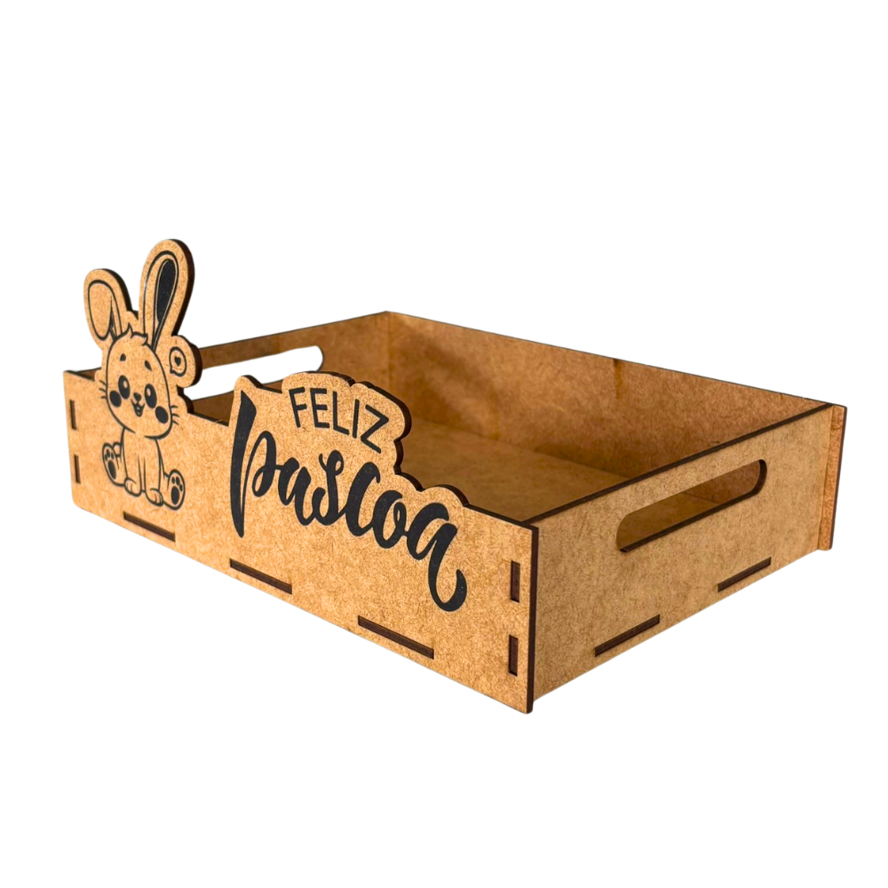 Kit Bandeja/Cesta de Páscoa Coelho Mdf Caixa Lemb