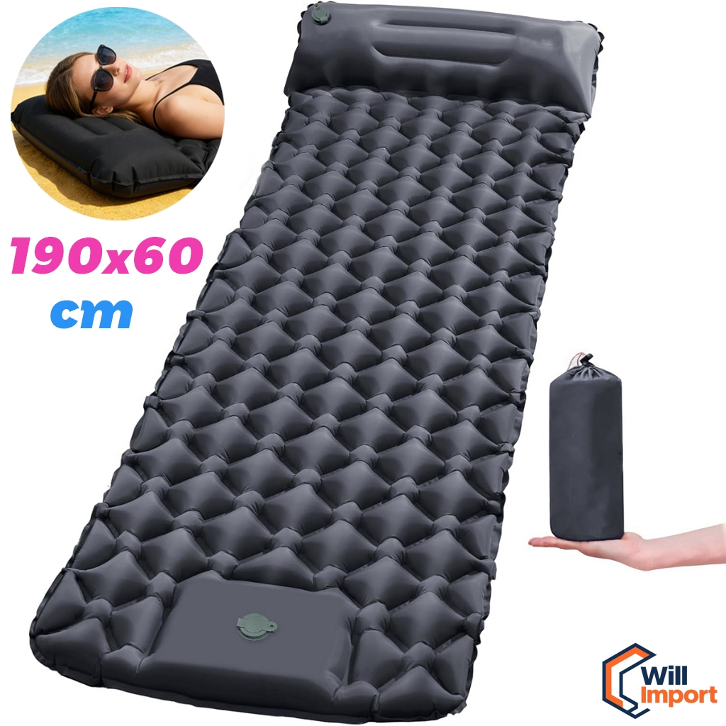 Colchão Inflável Camping 190cm Com Travesseiro A
